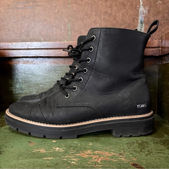 TOMS Black Leather Ankle Boots - Picture 3 of 15